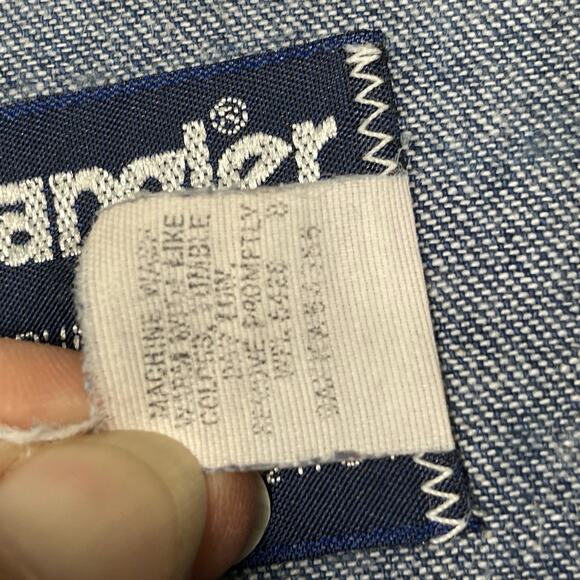 Vtg Wrangler 80s Pearl Snap Western Denim Shirt Men 17.5 X 34 X-Long Tails USA - Picture 5 of 13